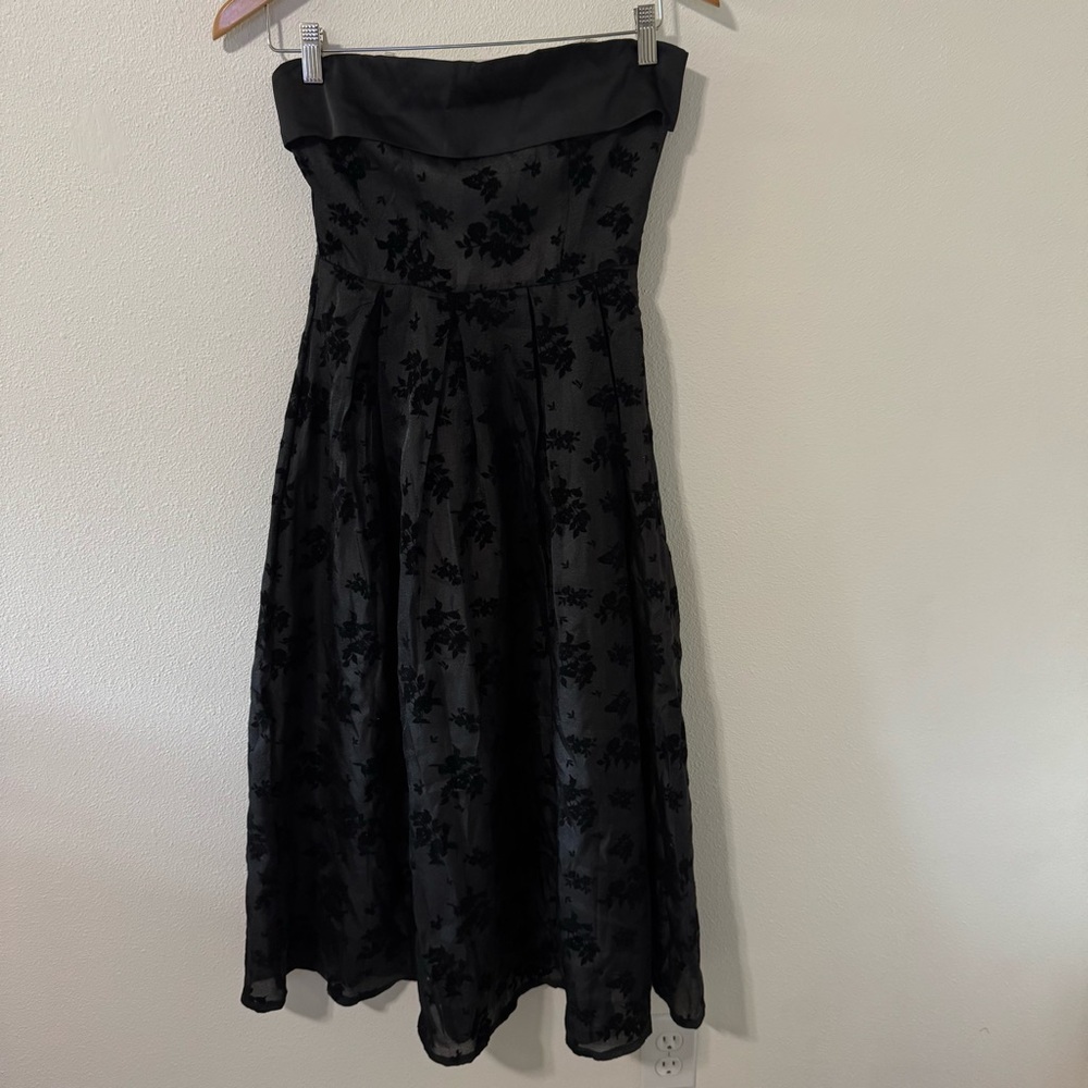 Rihoas Y2K Flocked Floral Strapless Midi Dress Prom Homecoming Retro NWT-XS